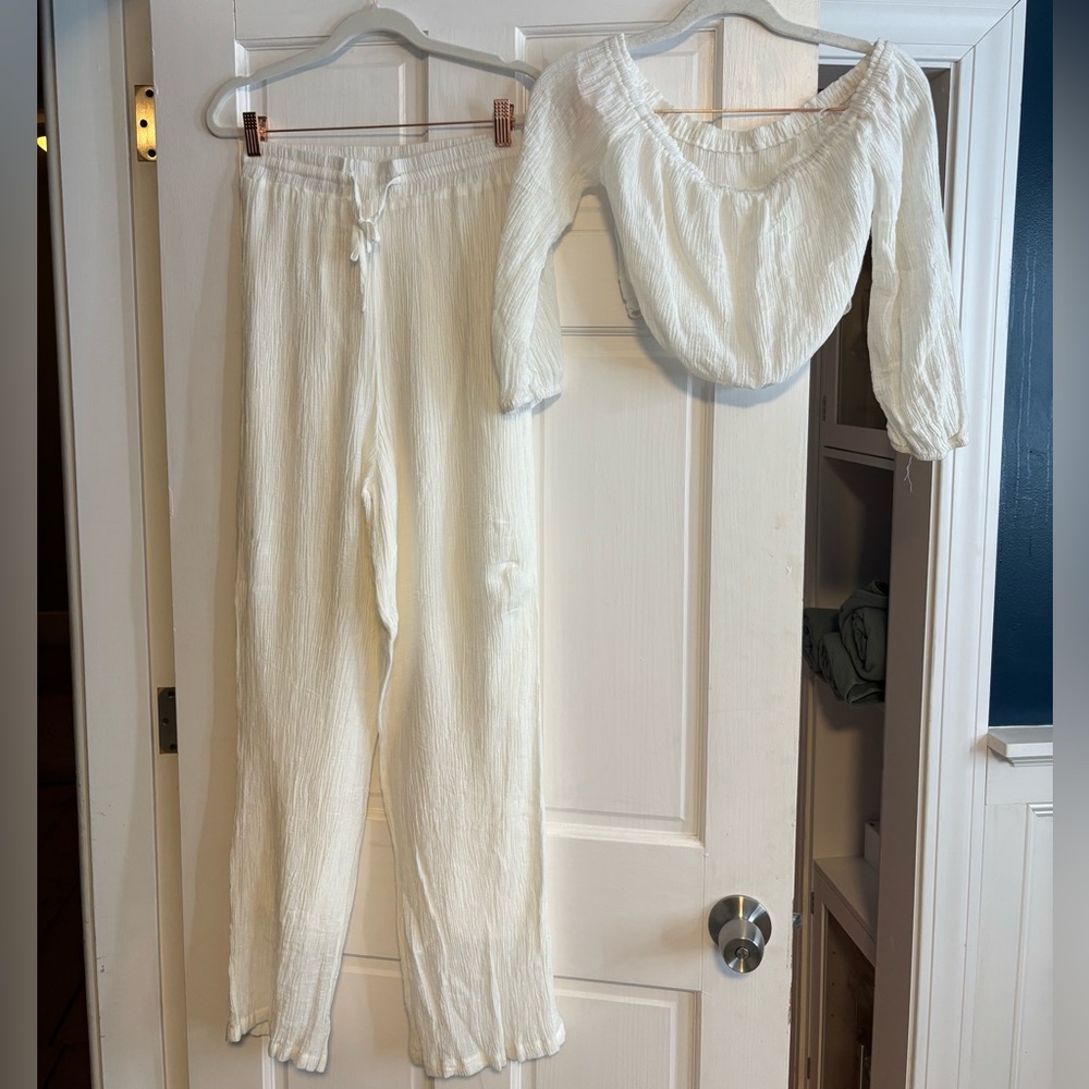 White Cheesecloth Drawstring Pants - image 2